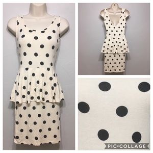 ASOS BLACK CREAM POLKA DOT PEPLUM RETRO MINI DRESS
